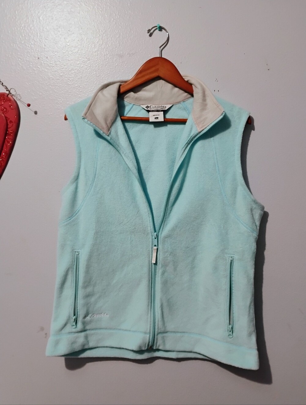 Columbia Women's Mint Blue Fleece Vest with Cream Collar